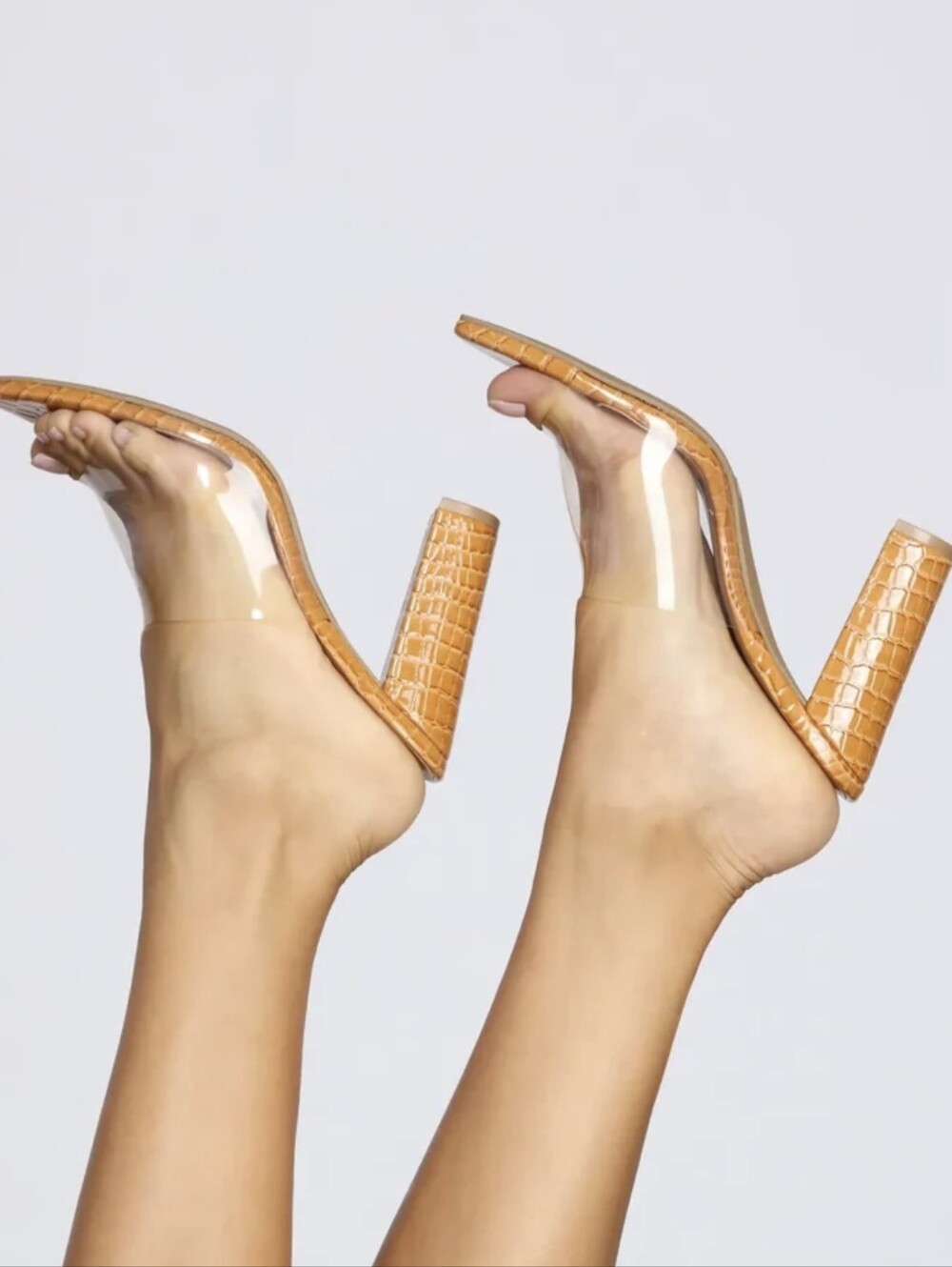 Croc Print Block Heel Mules